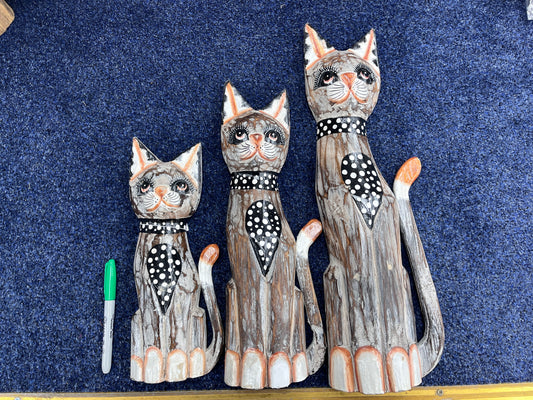 Handmade wooden cats