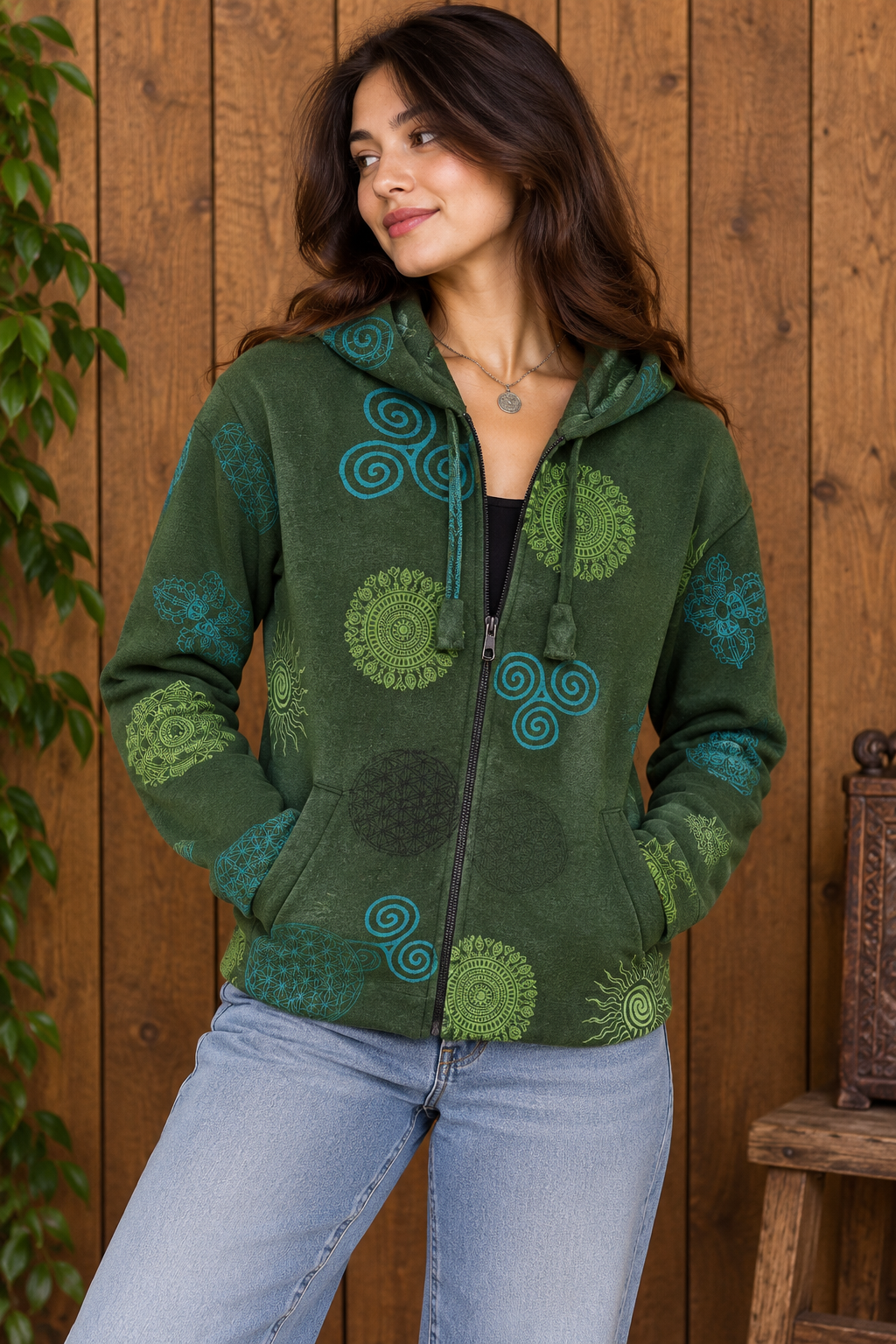 Printed Zip-Up Hoodie – Unisex
