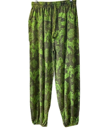 Dragon print cotton trousers.