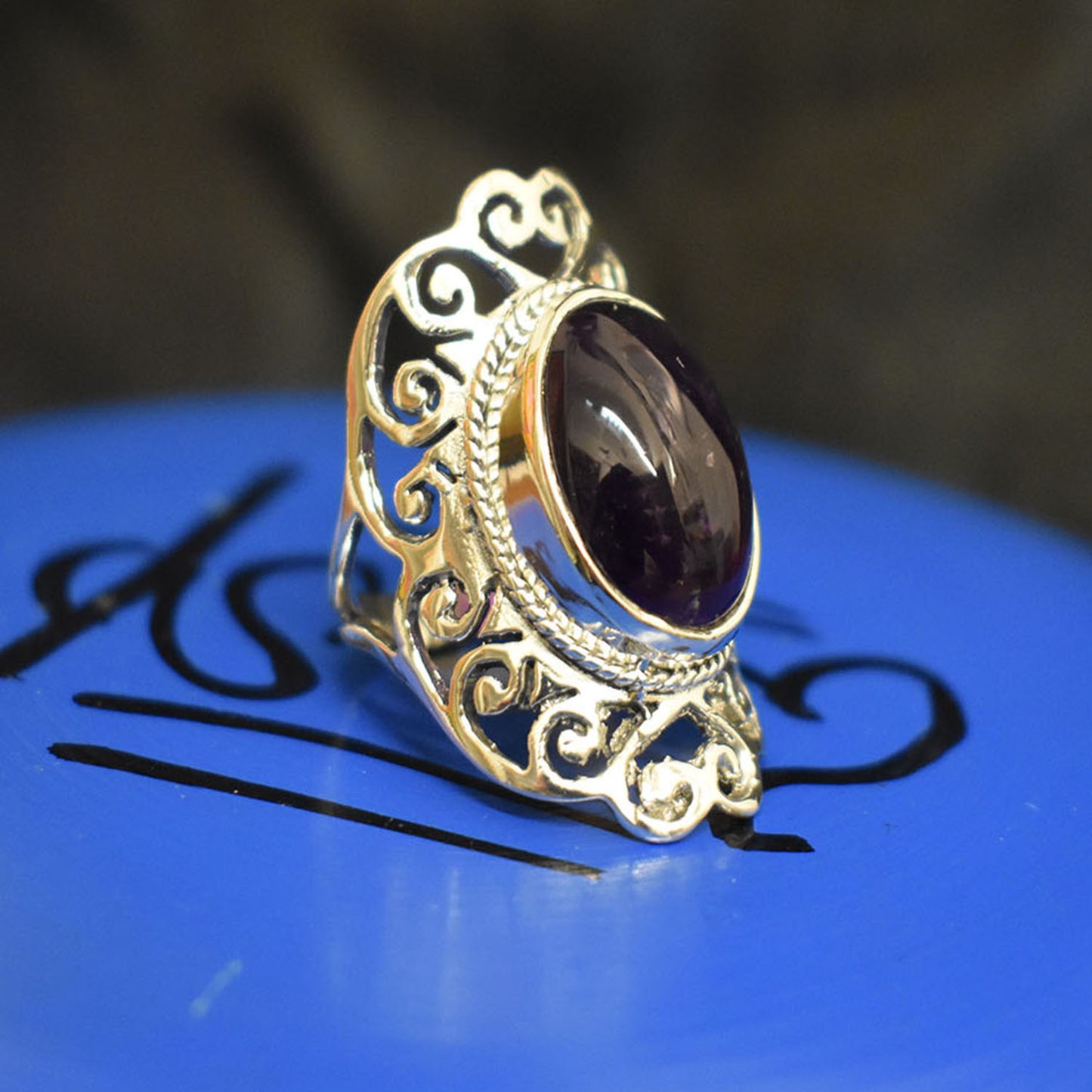 Ganesha Handicrafts-Amethyst Vintage Set Ring, Vintage Set Ring, Amethyst Ring, Amethyst Set Ring, Womens Ring, Womens Fashion Ring.