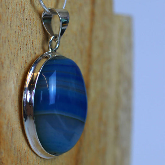 Ganesha Handicrafts, Blue Agate 925 Sterling Silver Pendant, Blue Agate 925 Sterling Silver Pendant, Blue Agate, 925 Sterling Silver Pendant, Women's Fashion 925 Sterling Silver Pendant, Traditional Blue Sterling Silver Pendant.