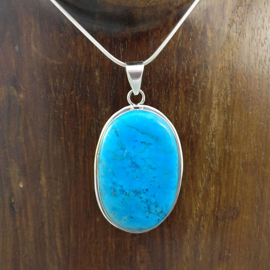Ganesha Handicrafts, Blue Turquoise Long Pendant | 925 Sterling Silver, Women's 925 Sterling Silver, Trending foe womens Long Pendant, Blue Pendant.
