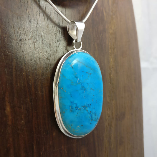 Ganesha Handicrafts, Blue Turquoise Long Pendant | 925 Sterling Silver, Women's 925 Sterling Silver, Trending foe womens Long Pendant, Blue Pendant.
