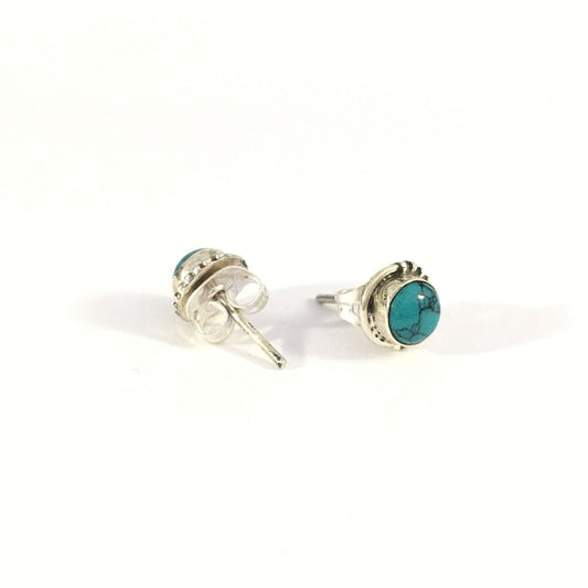Ganesha Handicrafts, Blue Turquoise Unisex Stud Earring | 925 Sterling Silver, Womens-Blue Turquoise Unisex Stud Earring, Fashion 925 Sterling Silver, Blue Stud Earring, Traditional Stud Earring.