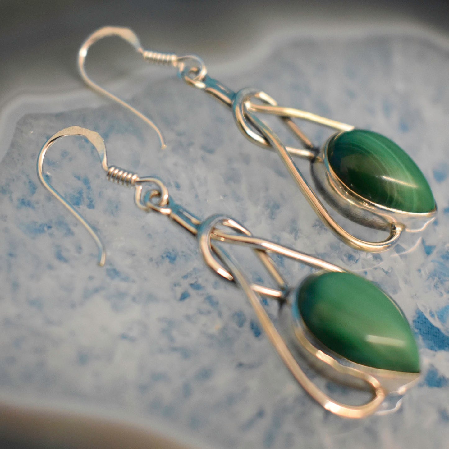 Ganesha Handicrafts, Celtic Earrings (925) Stirling Silver, Celtic Earrings (925) Stirling Silver, 925-Sterling Silver Earrings, Women's Trending Earrings, New Model Earrings, Malachite Celtic Silver Earring.