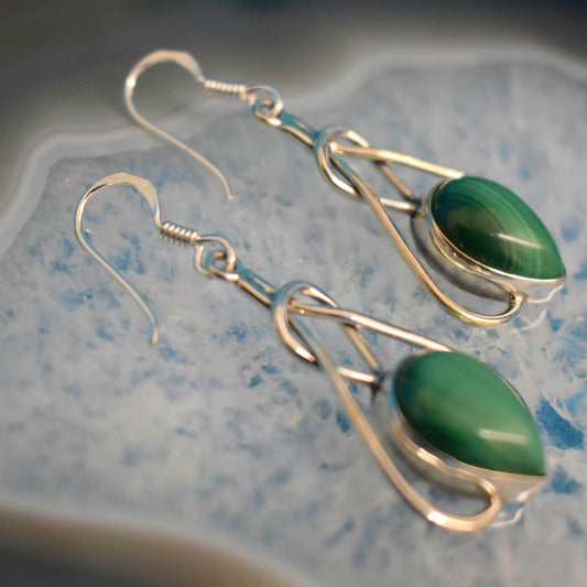 Ganesha Handicrafts, Celtic Earrings (925) Stirling Silver, Celtic Earrings (925) Stirling Silver, 925-Sterling Silver Earrings, Women's Trending Earrings, New Model Earrings, Malachite Celtic Silver Earring.