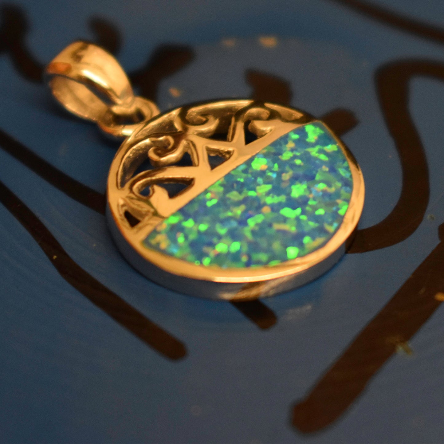 Ganesha Handicrafts, Celtic Opal Pendant, Celtic Pendant, Opal Pendant, Womens trending Pendant, Traditional Pendant, Stylized Women Pendant, Blue Colour Celtic Opal Pendant.