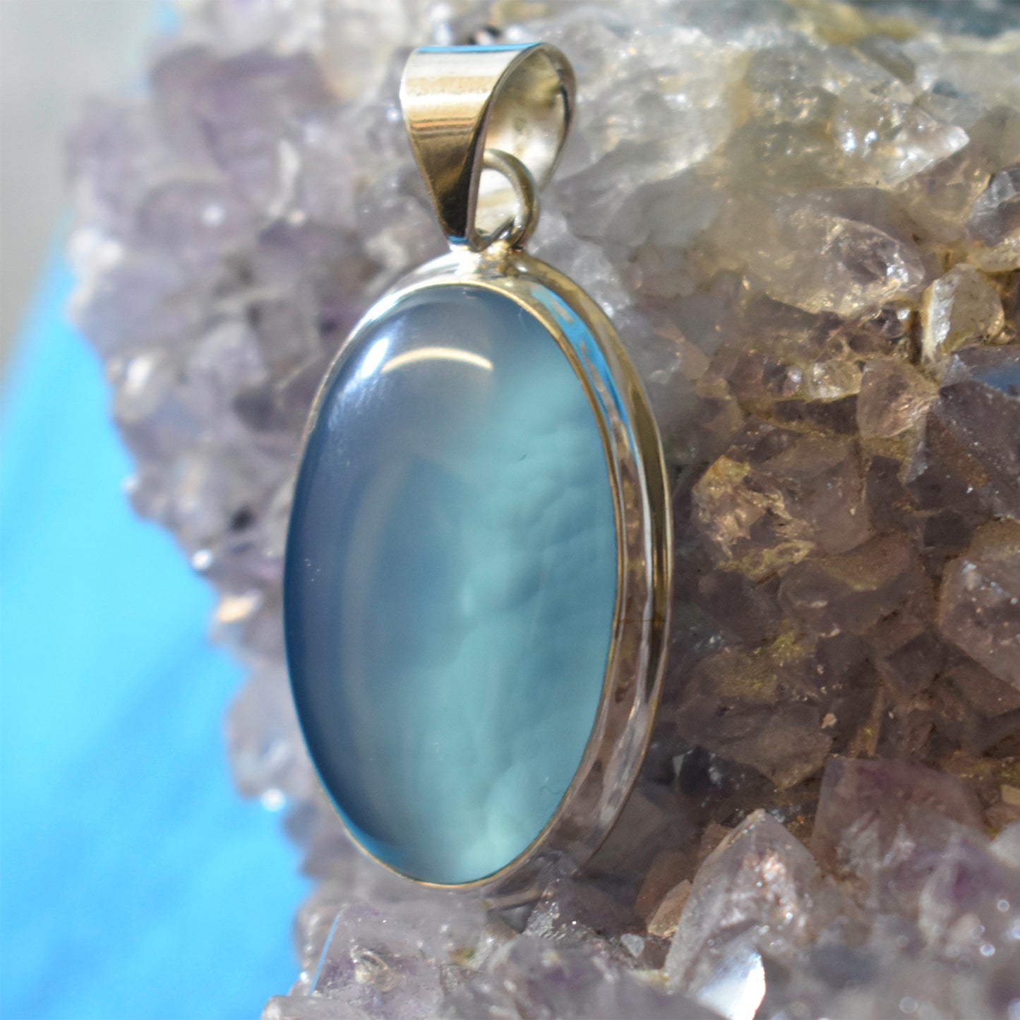 Ganesha Handicrafts, Chalcedony Pendant, Pendant, Womens Chalcedony Pendant, Women's fashion Pendant, Trending Chalcedony Pendant, Blue Colour Chalcedony Pendant.