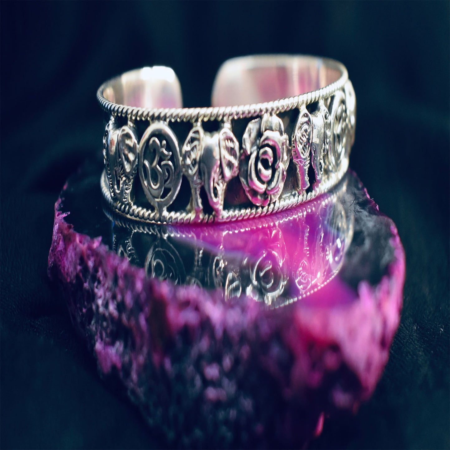 Ganesha handicrafts Chunky Om and Elephant Bangle, Bangle, Elephant Bangle, Om Bangle, Chunky Bangle, Silver Bangle