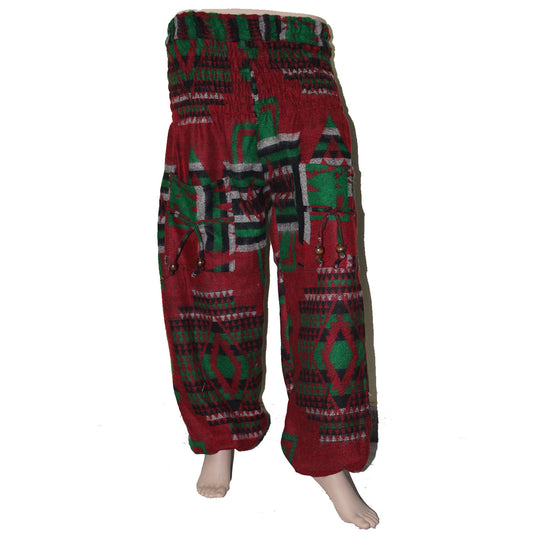 Ganesha Handicrafts, Cuffed Woolen Printed Casual Trousers, Cuffed Woolen Casual Trousers, Cuffed Casual Trousers, Women's Printed Casual Trousers. Red Colour Cuffed Trousers.