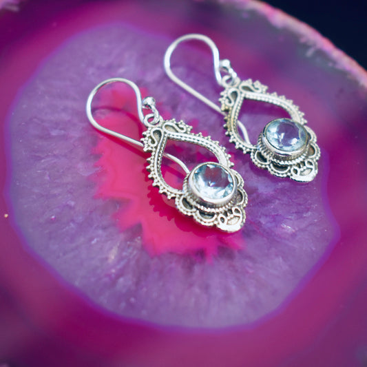 Ganesha Handicrafts, Detailed Blue Topaz Earrings, Blue Topaz Earrings, Topaz Earrings, Women's trending Earrings, New Model Women's Earrings, Women's Modern Earrings.