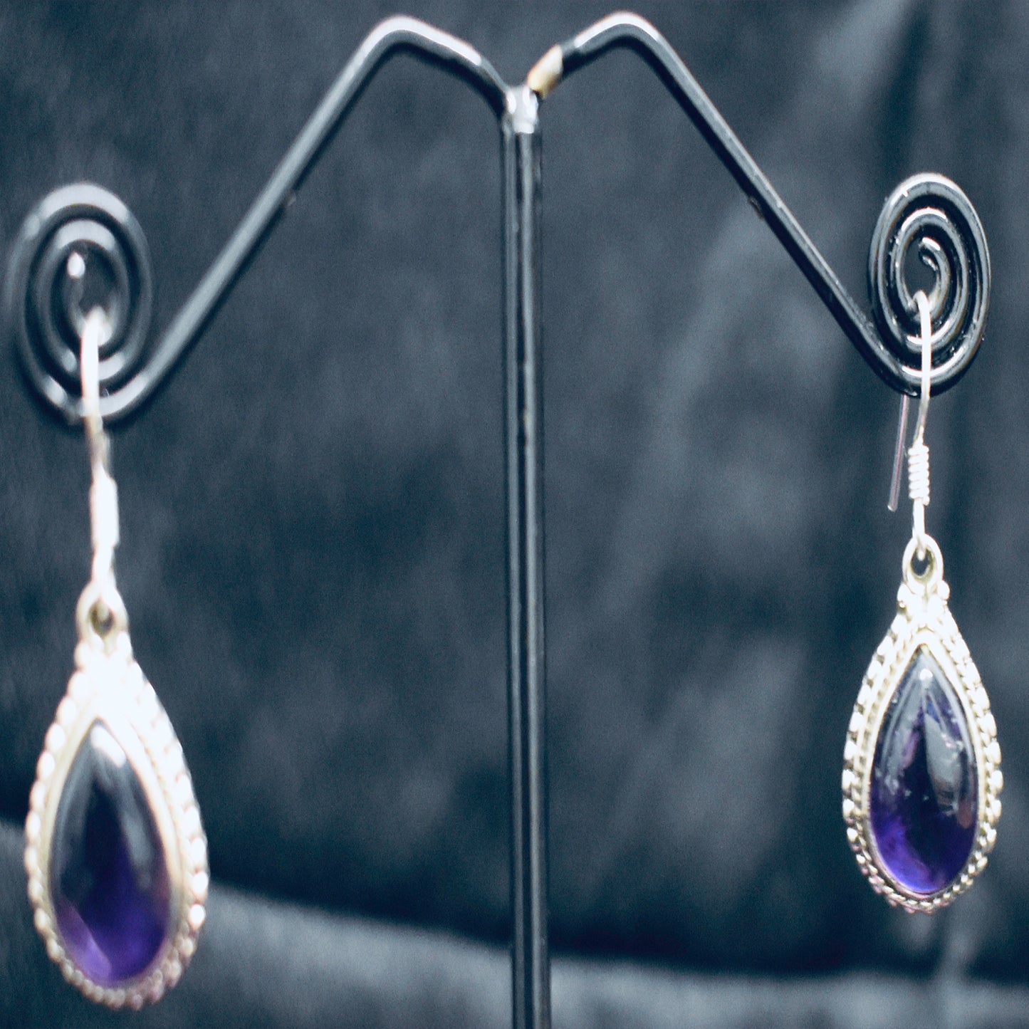 Ganesha Handicrafts, Detailed Tear-drop Amethyst Earrings, Detailed Earrings, Tear-drop Amethyst Earrings, Women's trending Earrings, New Model Women's Earrings, Women's new Modern Earrings, Stylish Earrings for women's.