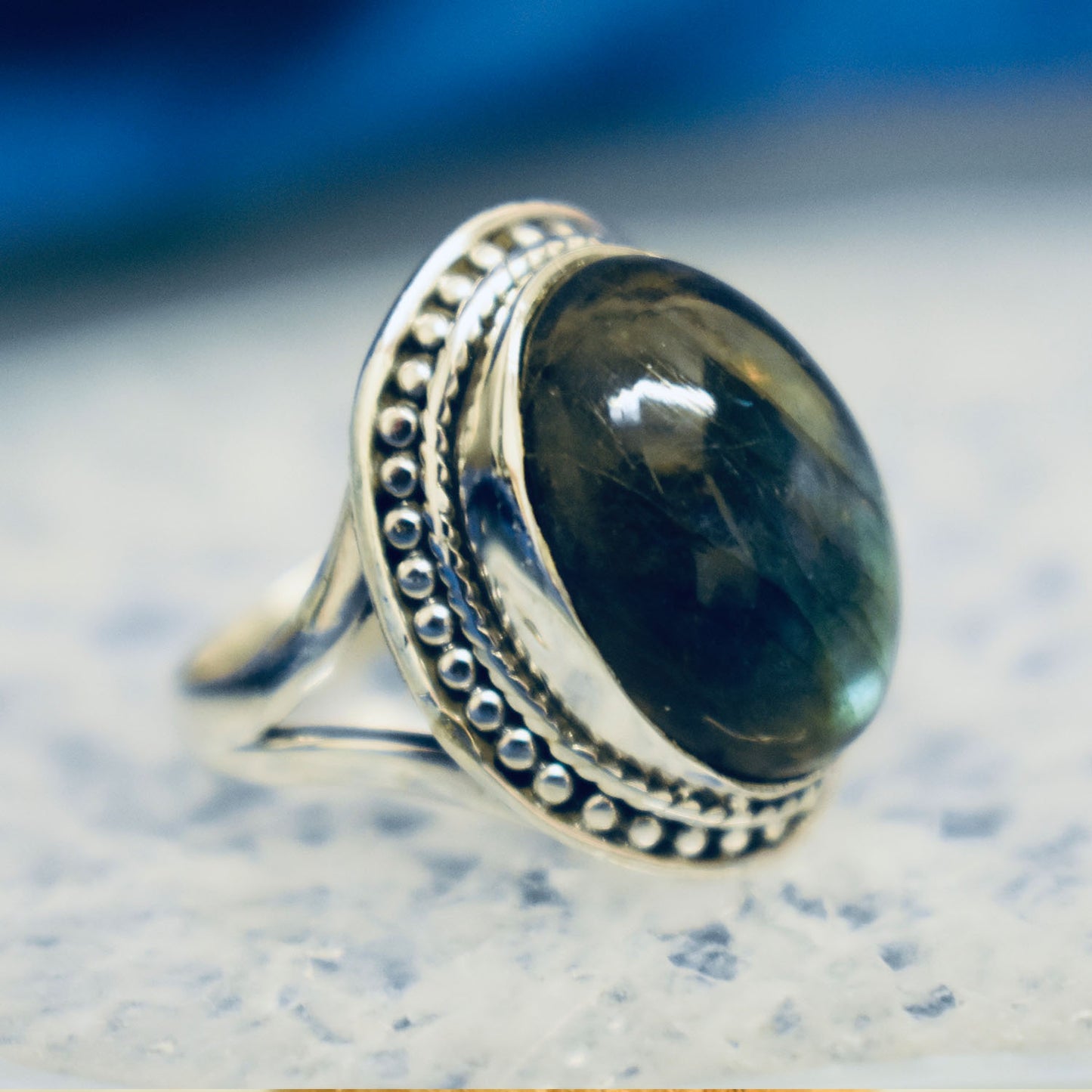 Ganesha Handicrafts, Dotted Labradorite Ring, Labradorite Ring, Womens Trending Ring, New Ring, Modern Ring, New Model Ring, Women's Style Ring, Black Color Women's Rig.