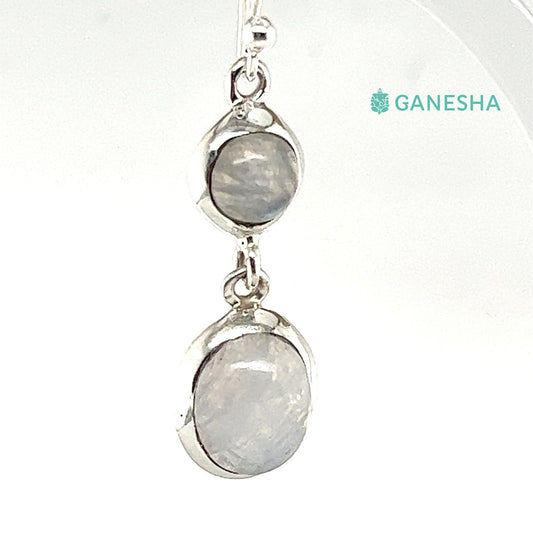 Ganesha Handicrafts, Moonstone Double-Drop Earrings - Sterling Silver (925), Moonstone Double-Drop Silver Earrings, 925 Double Drop Silver Earrings, Women's Trending Earring, Womens Traditional Earrings.