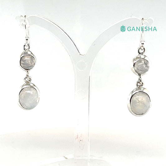 Ganesha Handicrafts, Moonstone Double-Drop Earrings - Sterling Silver (925), Moonstone Double-Drop Silver Earrings, 925 Double Drop Silver Earrings, Women's Trending Earring, Womens Traditional Earrings.