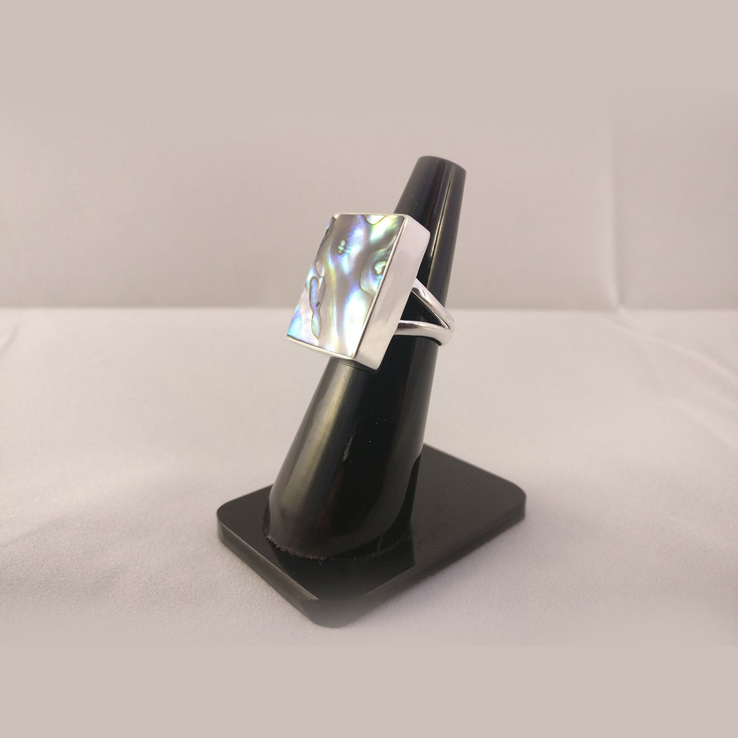 Ganesha Handicrafts-Abalone Shell Square Silver Ring, Womens-Abalone Shell Square Silver Ring, Fashion for womens Abalone Shell Square Silver Ring, Abalone Shell Square Silver Ring For sale N size, Silver Ring, Square Silver Ring for N Size.