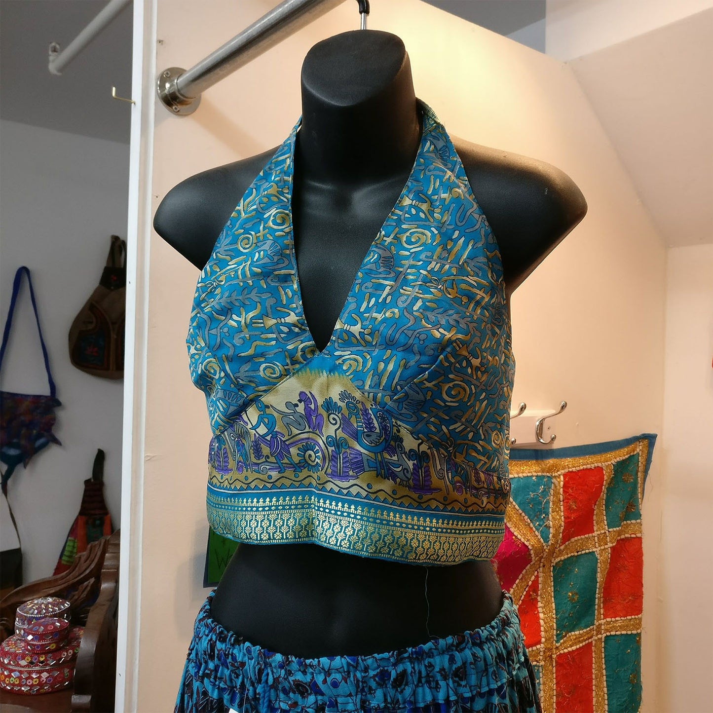 Ganesha Handicrafts-Womens Chili indian crop top Dancewear Blue Tribal, Womens choli indian Crop to dancewear Blue, Dancewear Blue Tribal. Womens Crop Top Dancewear, Choli Indian Womens Dance wear.
