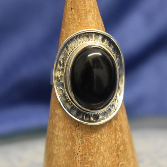 Ganesha Handicrafts, Hammered Setting Onyx Ring, Hammered Onyx Ring, Womens Trending Ring, New Model Womens Ring.