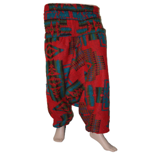 Ganesha Handicrafts, Harem Printed Woolen Trousers, Harem Trousers , Woolen Harem Pant, Women Harem Trousers, Fashion For Womens Harem Trousers, Trending Womens Trousers. Red colour Women Harem Trousers.