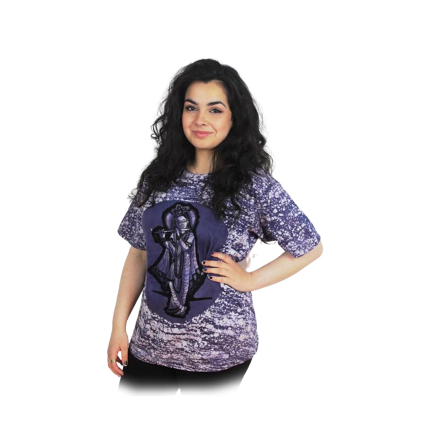 Ganesha Handicrafts-Krishna Print Purple T-shirt, Krishna Print Purple Round Neck T-shirt, Womens T-shirts, Purple Colour Round Neck T-shirt, Round Neck T-shirt For Women's, Krishna Print women T-shirt, Krishna Printed T-shit For Women's in Purple Colour. Traditional for women's t-shirts.