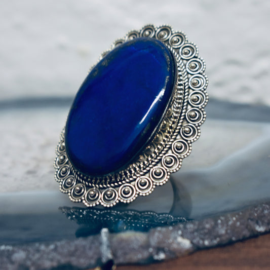 Ganesha Handicrafts, Large Lapis Ring Vintage Design, Lapis Ring, Vintage Lapis Design Ring, Women's New Trending Ring, New Model Womens Ring Collections, Women's Stylish Ring, Blue Colour Vintage Lapis Design Ring.