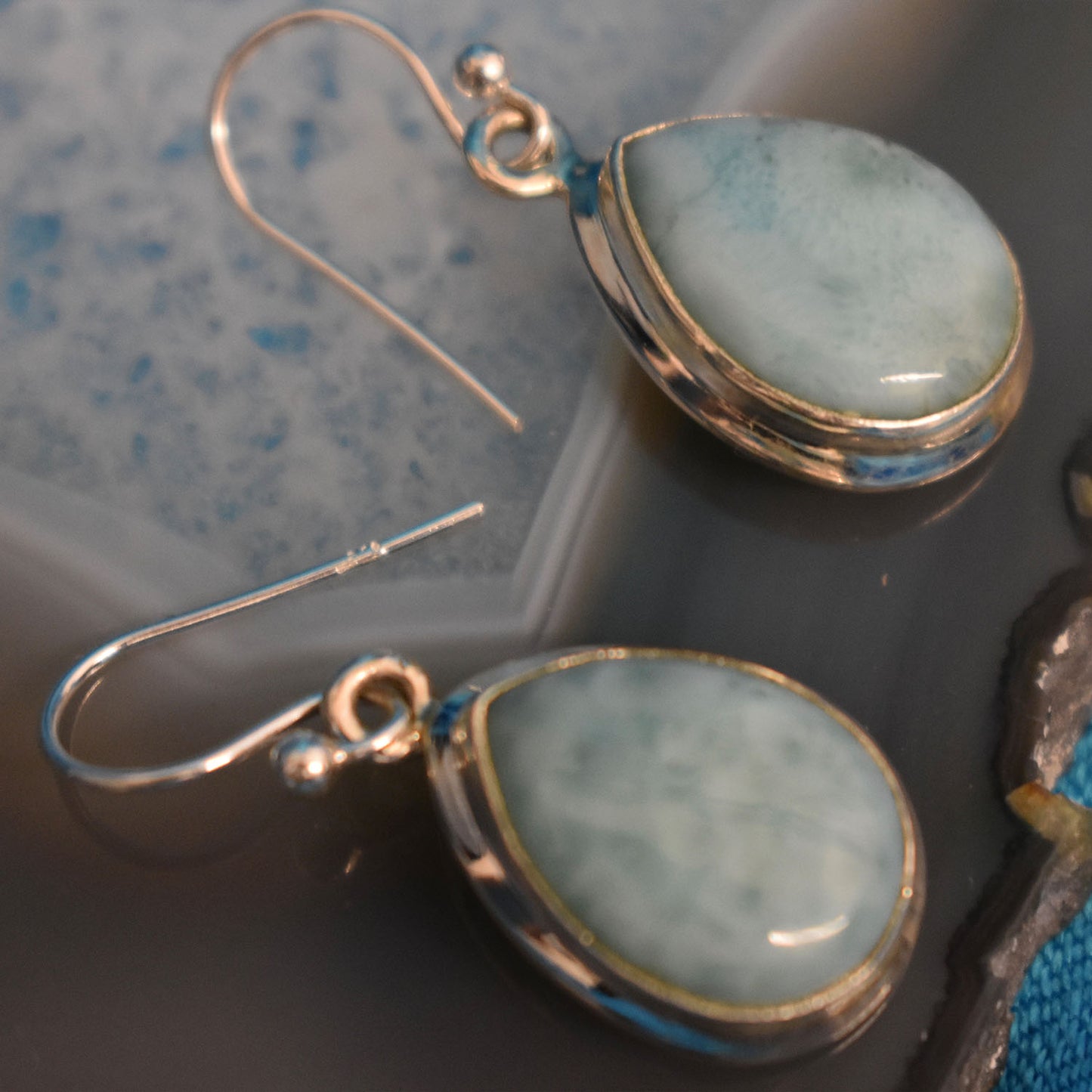 Ganesha Handicrafts, Larimar Drop Earrings (925) Sterling Silver, Drop Earrings, 925-Silver Drop Earring, Women's Trending Earrings, New Model Women's Earring.