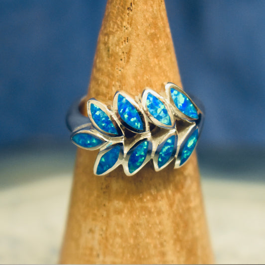 Ganesha Handicrafts, Leaf Cultured Opal Ring (925) Sterling Silver, Leaf Cultured Opal Ring, 925 Sterling Silver Ring, Women's trending Ring, New womens Model Ring, Womens Fashion Ring.