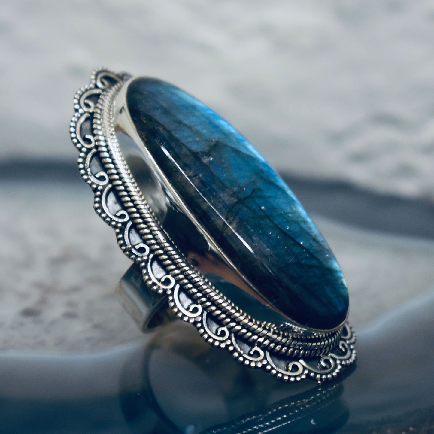 Ganesha Handicrafts, Long Vintage Labradorite Ring, Labradorite Ring, Womens Trending Ring, New Women's Model Ring, Modern Women's Ring.