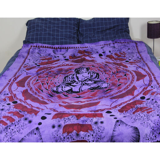 Ganesha Handicrafts-Meditating Buddha Bed Throw Purple, Meditating Buddha Bed, Buddha Bed, Buddha Bed Throw, Purple Colour Bed Throw, Buddha Purple Bed Throw, Meditating Buddha Bed Throw.