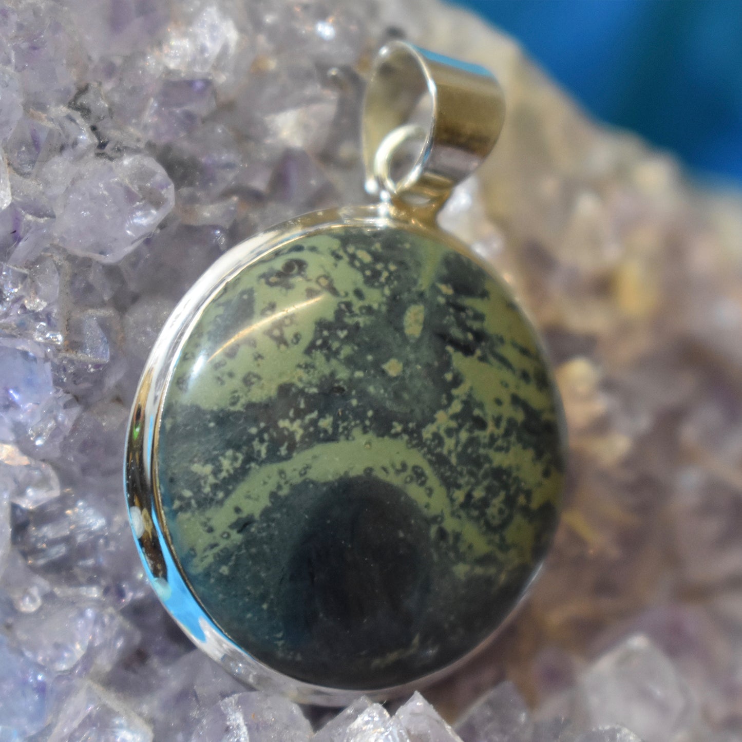Ganesha Handicrafts, Moss Agate Circle Pendant, Circle Pendant, Womens New Trending Pendant, New Model Pendant, Womens Modern Pendant List, Fashion For Women's Pendant.