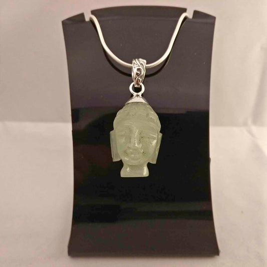 Ganesha Handicrafts, Prehnite Gemstone Buddha's Head, 925-Silver Buddha Head Pendant, Silver Prehnite Gemstone Buddha head Pendant, Women's Trending Pendant, New Model Silver Pendant, Buddha Head Pendant.