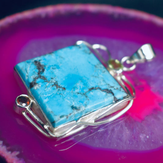 Ganesha Handicrafts, Square Turquoise Pendant (925), Square Turquoise Pendant, Turquoise Pendant, 925-Turquoise Pendant, Womens Trending Pendant, New Model Womens Pendant, Womens Modern Stylish Pendant.