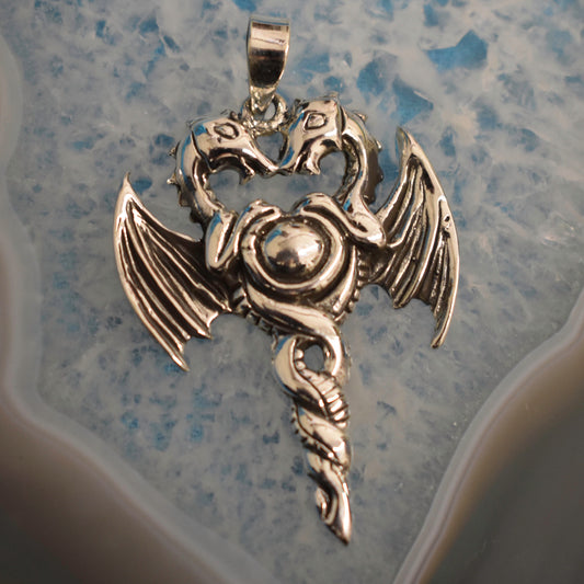 Ganesha Handicrafts, Sterling Silver Double Dragon Pendant (925), Silver Dragon Pendant, 925-Silver Dragon Model Pendant, Women's Trending Pendant, Women's New Model Pendant, Women's New Modern Pendant,