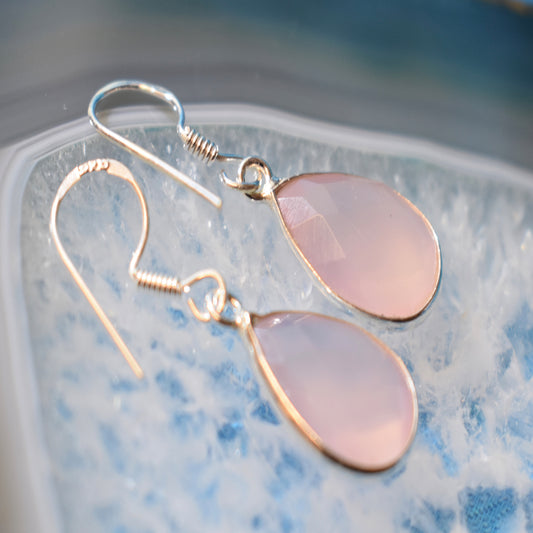 Ganesha Handicrafts, Sterling Silver Faceted Rose Quartz Tear Drop Earrings (925), Sterling Silver Drop Earrings, Rose Quartz Tear Drop Earrings 925-Womens Silver Drop Earrings, Women's Trending Earrings, Fashion Earrings For Womens, Earring Collection.