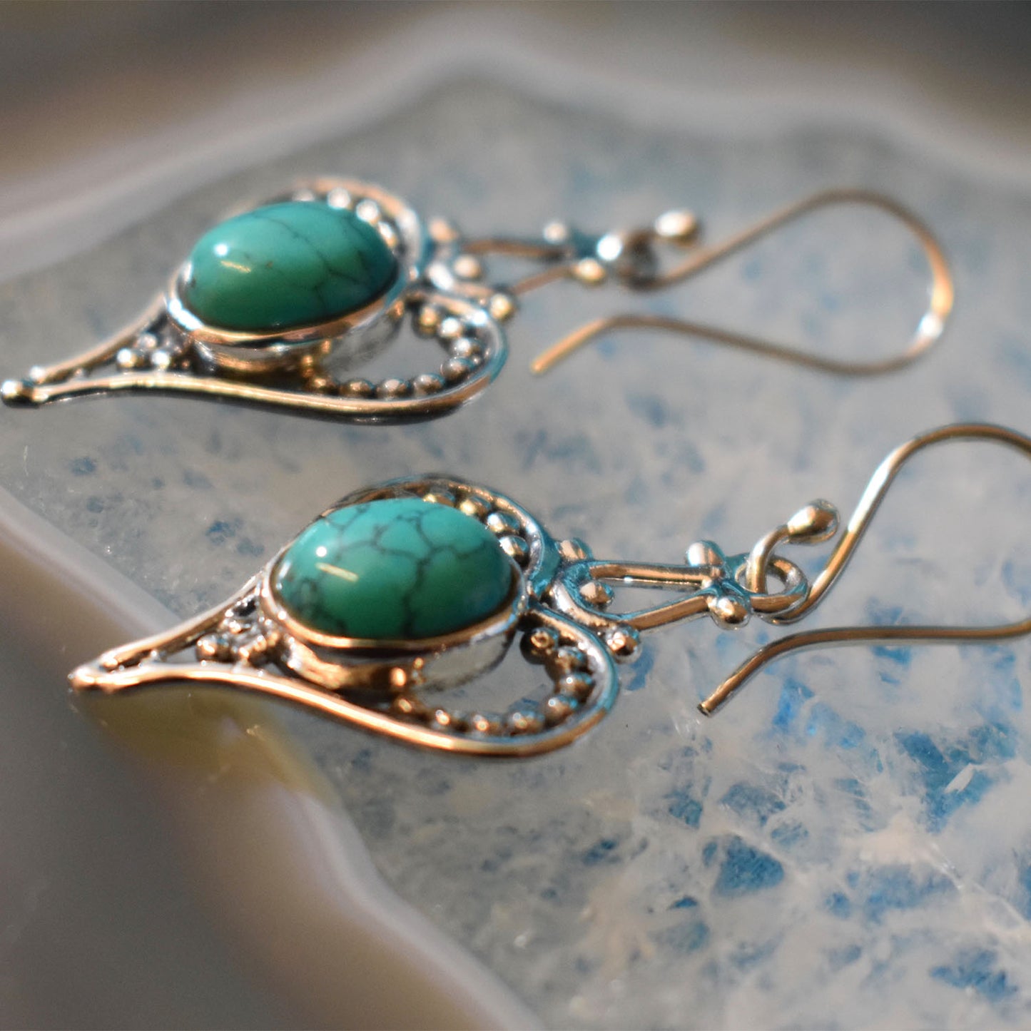 Ganesha Handicrafts Sterling Silver Heart Earrings (925), Earrings, Heart Earrings, Silver Earrings, Silver Heart Earrings, Sterling Earrings, Green Earings