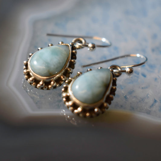 Ganesha Handicrafts, Sterling Silver Larimar Small Tear Drop Earrings (925), Sterling Silver Larimar Small Tear Drop Earrings, Silver Drop Earring, 925 Sterling Silver Drop Earring, Women's Trending Earrings, Fashion For Womens Earrings, Drop Earrings for Women's.