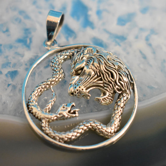 Ganesha Handicrafts Sterling Silver Lion v Snake Pendant (925), Snake Pendant, Silver Lion, Sterling Silver Lion, Pendant, Lion V Sneke Pendant, Silver Snake Pendant