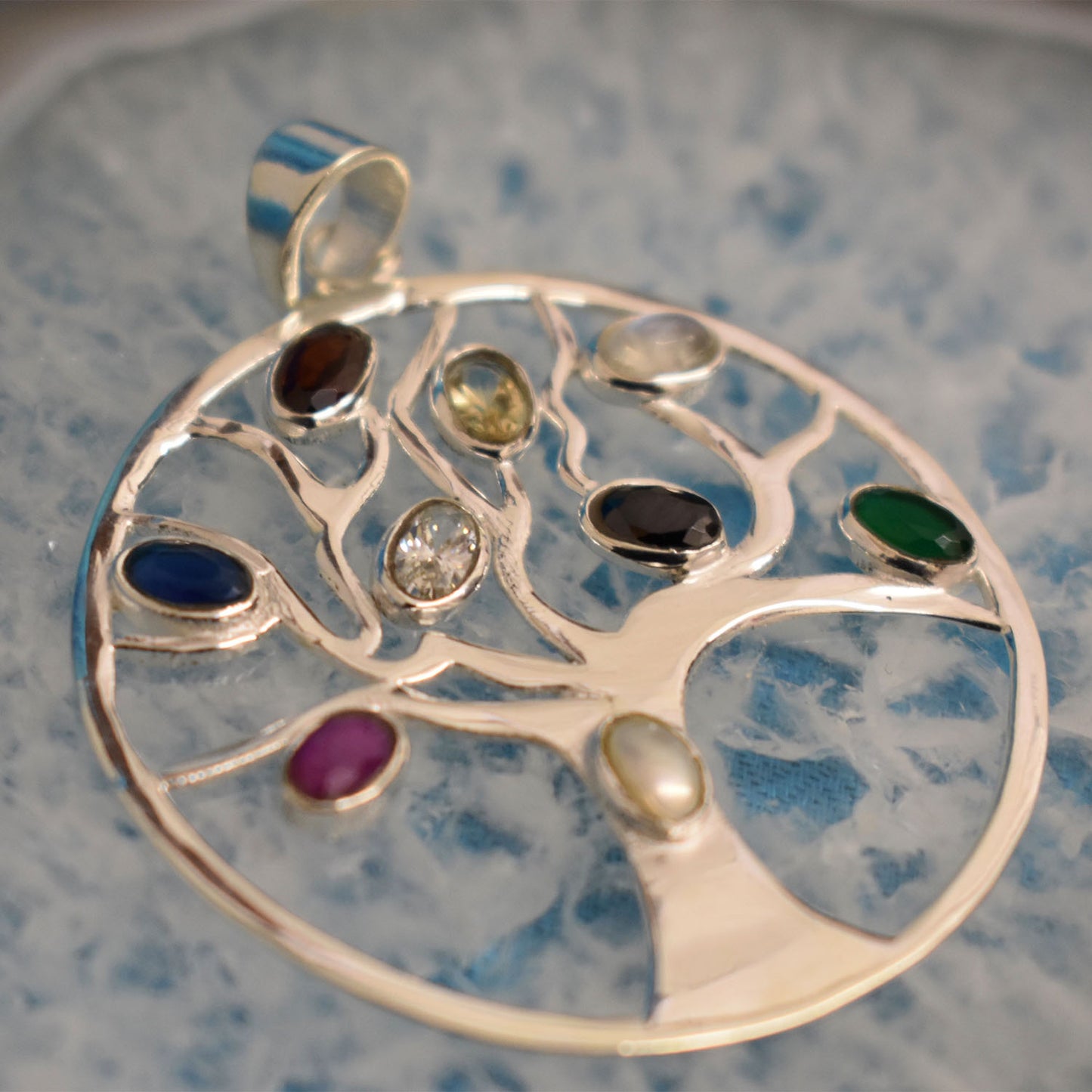 Ganesha Handicrafts Sterling Silver Multi-chakra Tree of Life Pendant (925), Tree of life pendant, Multi chakra pendant, Silver Chakra Pendant, Multicolour Pendant