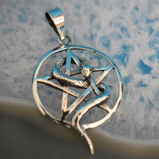 Ganesha Handicrafts, Sterling Silver Snake Wrap Pentagram, Sterling Silver Pentagram, 925-Sterling Silver Pentagram, Snake silver Wrap Pentagram, Trending Snake Wrap Pentagram.