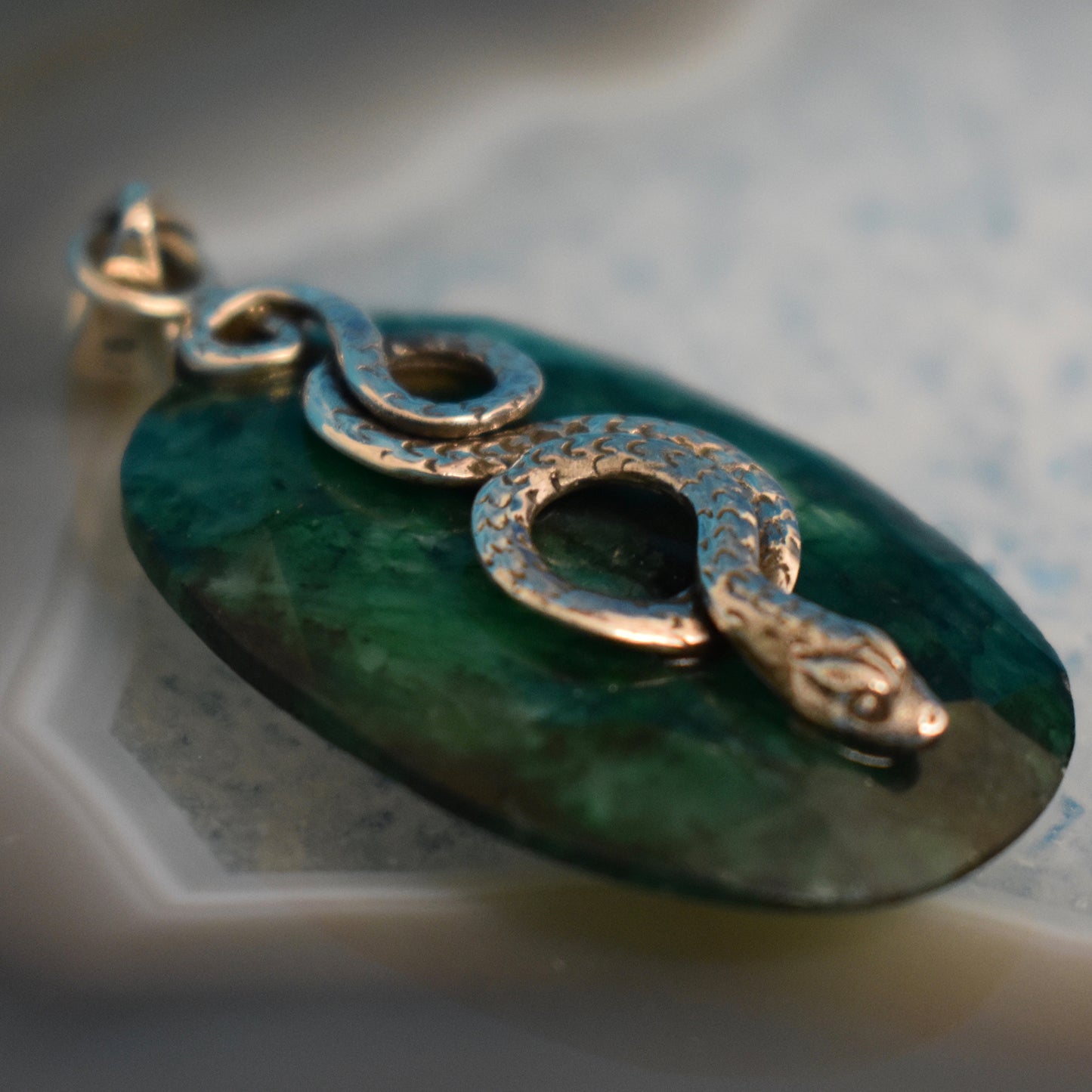 Ganesha Handicrafts, Sterling Silver Snake wrap Pendant (925), Sterling Silver Snake wrap Pendant (925), 925-Silver Snake Wrap Pendant, Womens Trending Pendant, Snake Wrap Silver Pendant, new Model Pendant, Emerald Snake wrap Pendant.