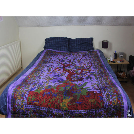 Ganesha handicrafts- Tree of Life Cotton Bed Throw, Tree of Life Cotton Bed Throw, Bed throw, Cotton Bed Throw, Cotton Bed, Tree of Life Cotton Bed, Life cotton Bed Throw, Multi colour Tree of Life Cotton Bed Throw. Purple Colour Tree Cotton Bed Throw.