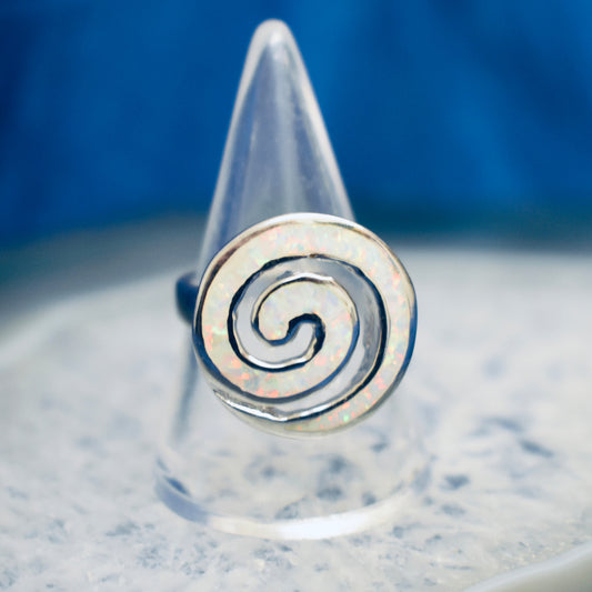 Ganesha Handicrafts, White cultured Opal Swirl (925) Sterling Silver, White cultured Opal Swirl Ring, 925-Sterling Silver Ring, Women's Trending Ring, new Model Women's Ring, Womens Modern Ring.