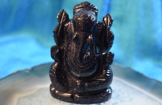 Hand-carved Nightstone (Blue Goldstone) Ganesha