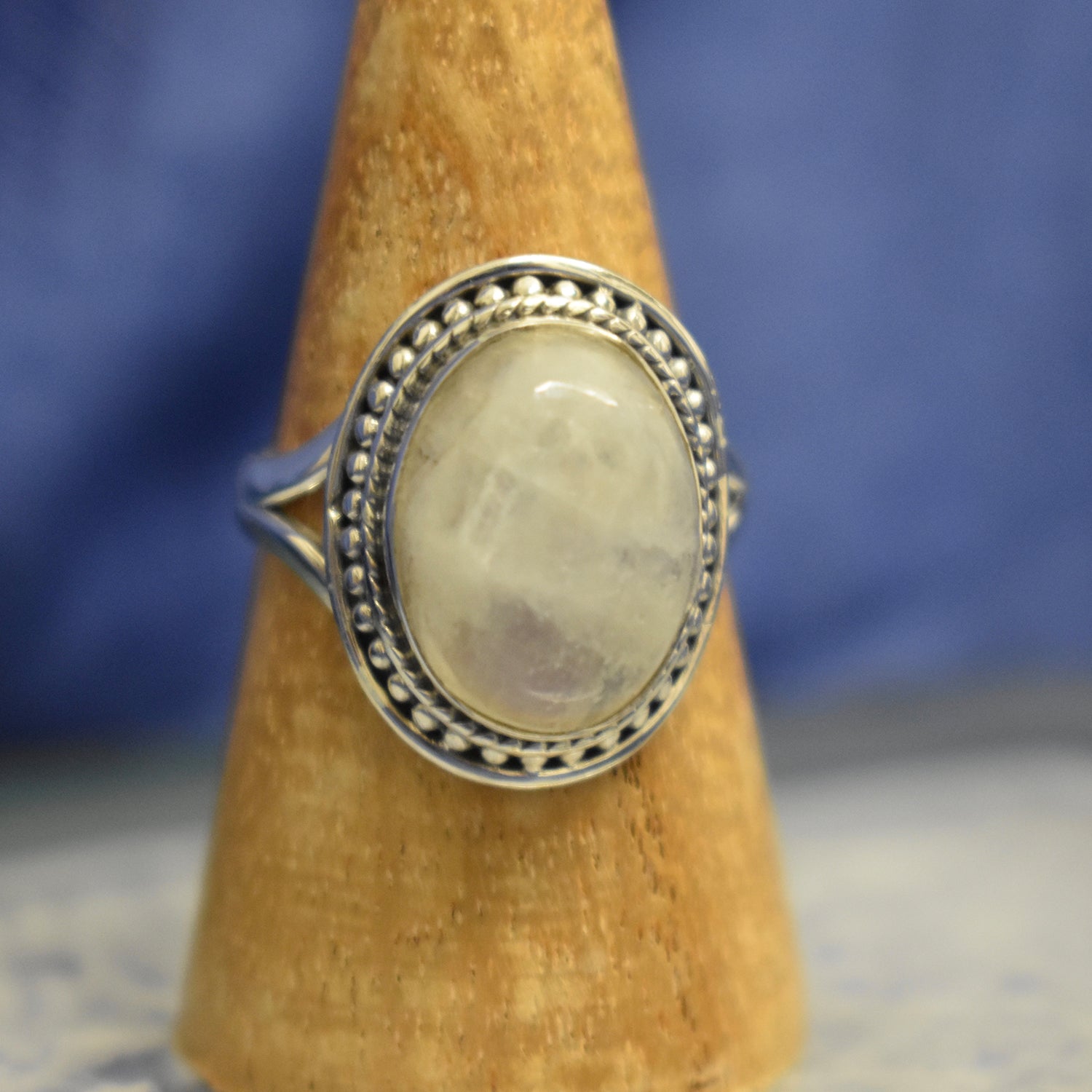 Ganesha Handicrafts Dotted Moonstone Ring Copy , Sterling sliver , Moonstone ring , Stylish ring , Stone ring , Designing ring , Dotted ring
