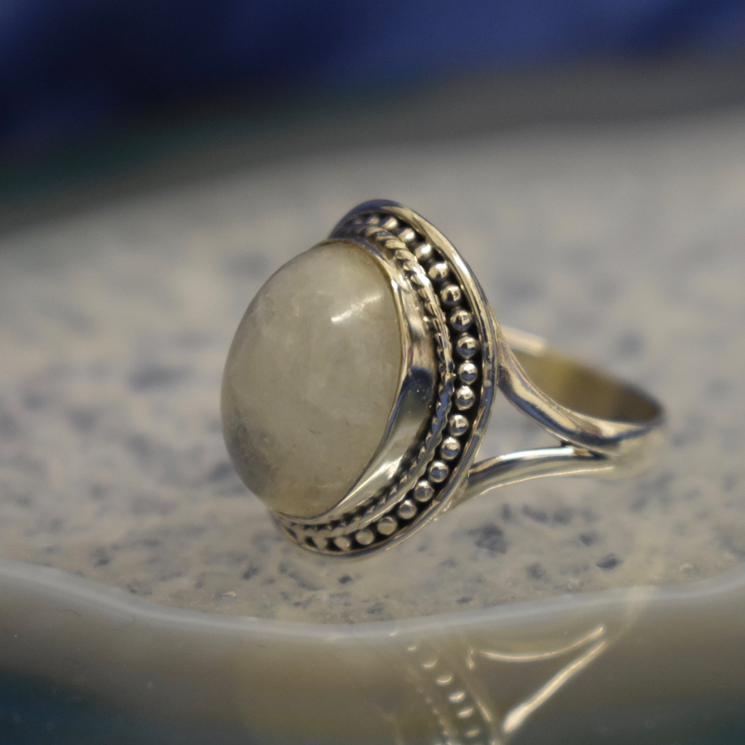 Ganesha Handicrafts Dotted Moonstone Ring Copy , Sterling sliver , Moonstone ring , Stylish ring , Stone ring , Designing ring , Dotted ring