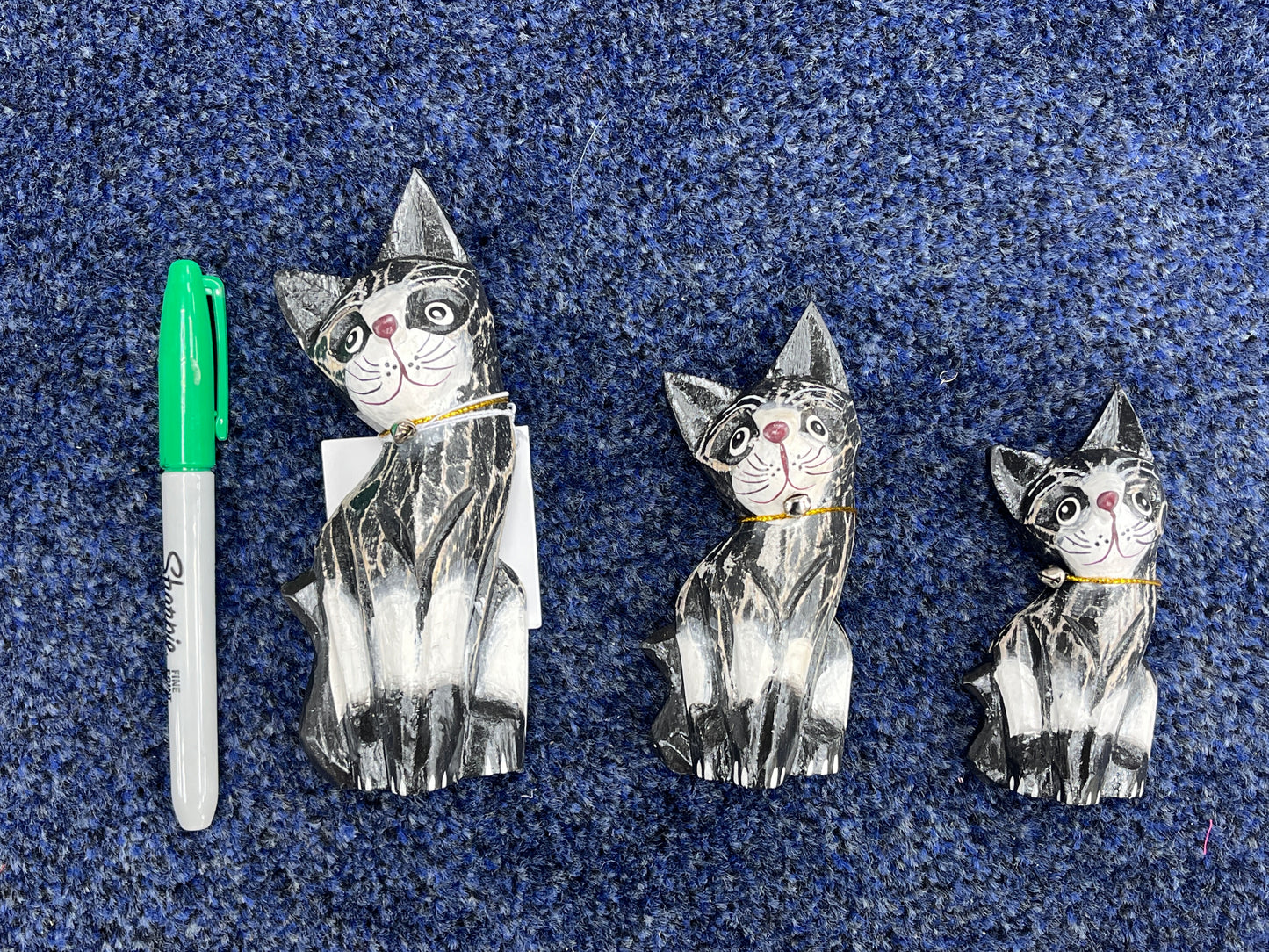 Handmade wooden cats set