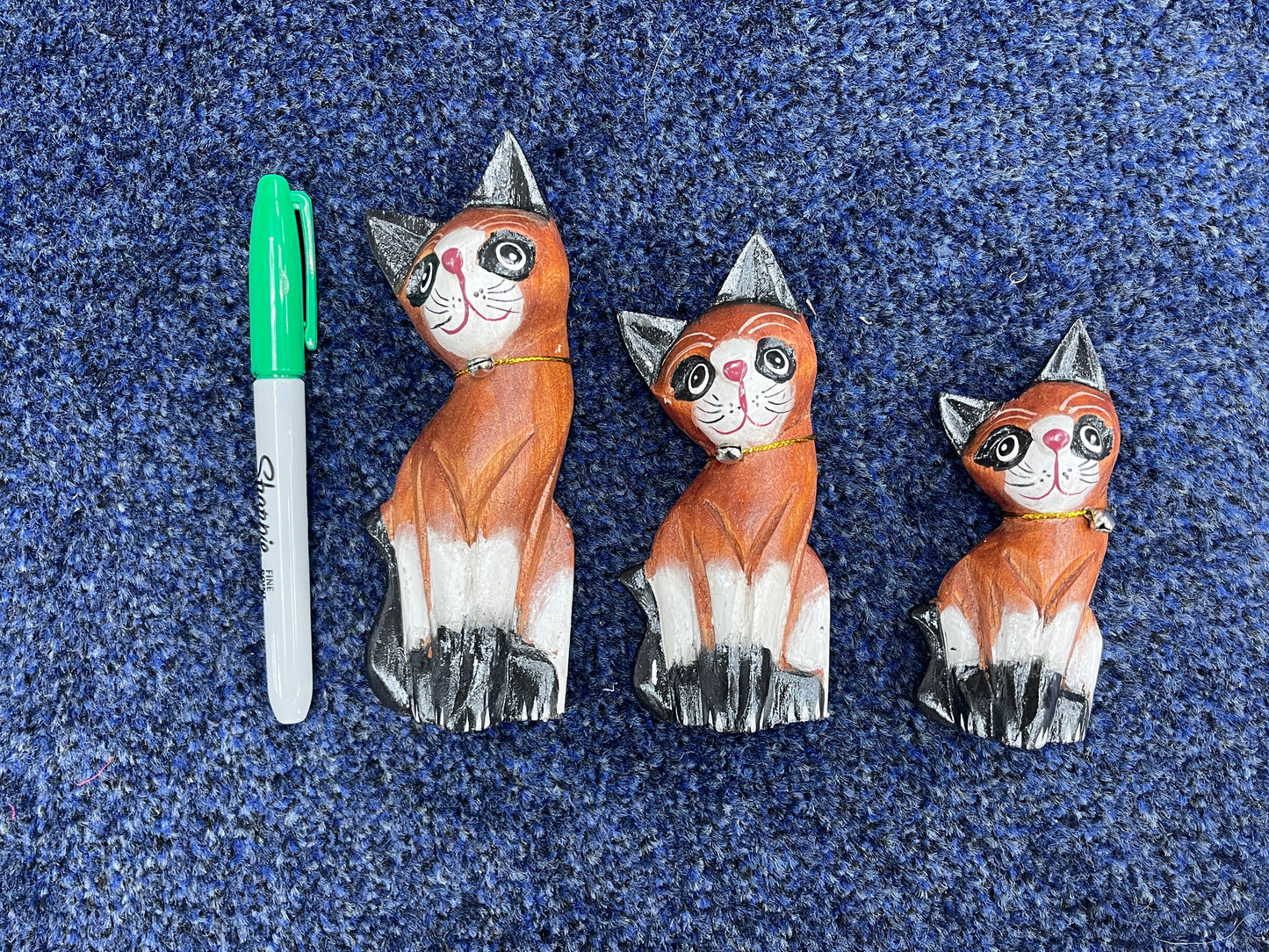 Handmade wooden cats set