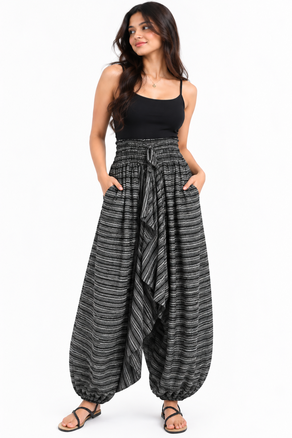 Black & Grey Printed Harem Pants