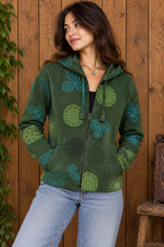 Printed Zip-Up Hoodie – Unisex