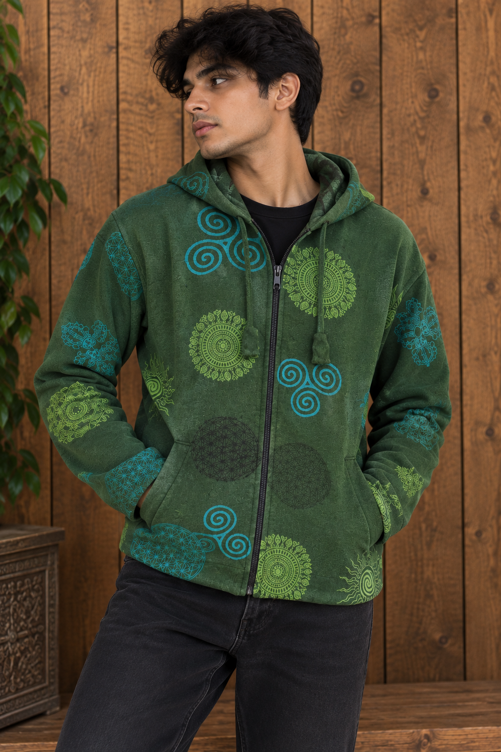 Printed Zip-Up Hoodie – Unisex